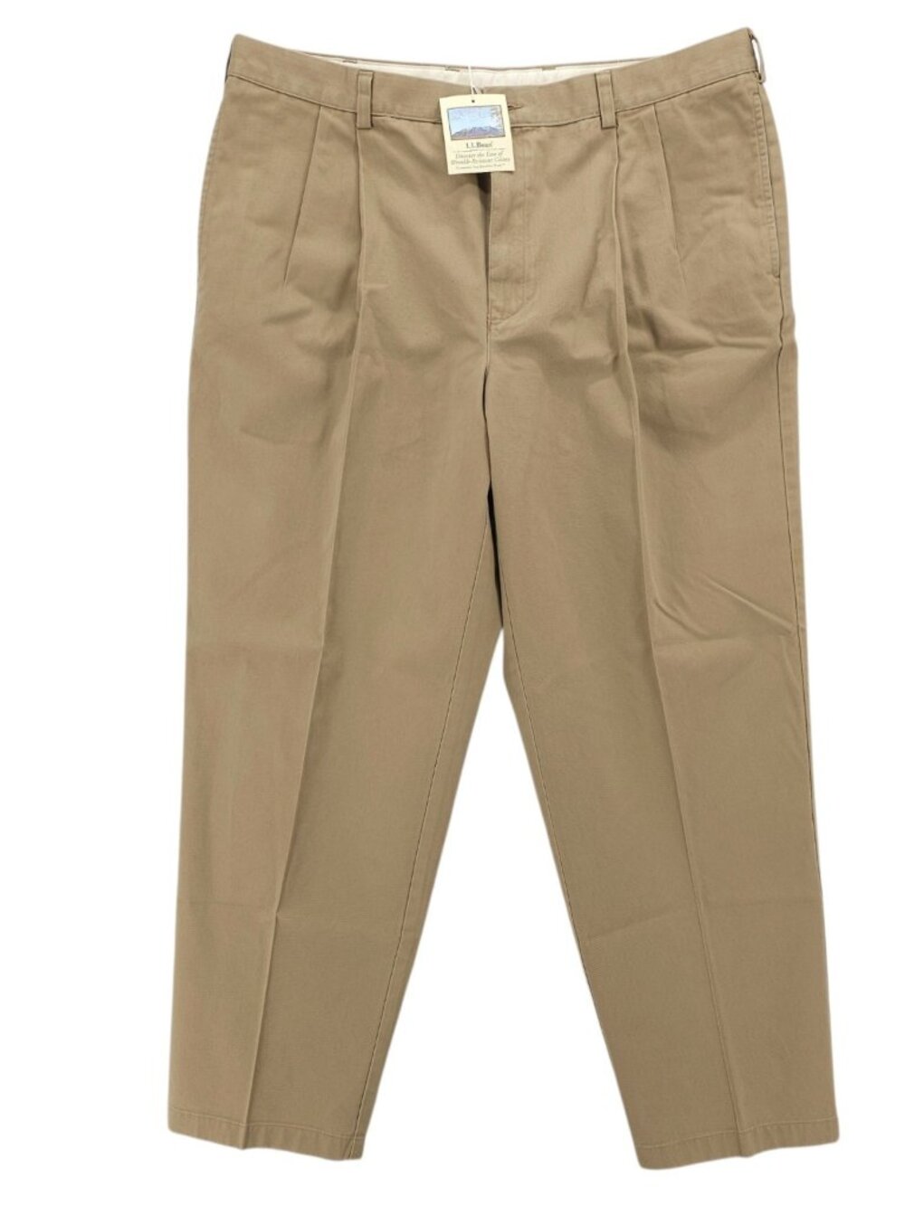 NWT LL BEAN Chino Pants 100% Cotton Pleated Wrinkle Resistant Natural Fit 40x32